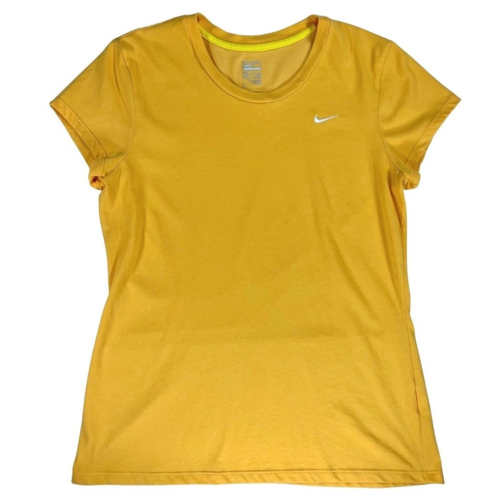 Nike Performance Women's L Yellow Gold Swoosh Short Sleeve Athletic T-Shirt